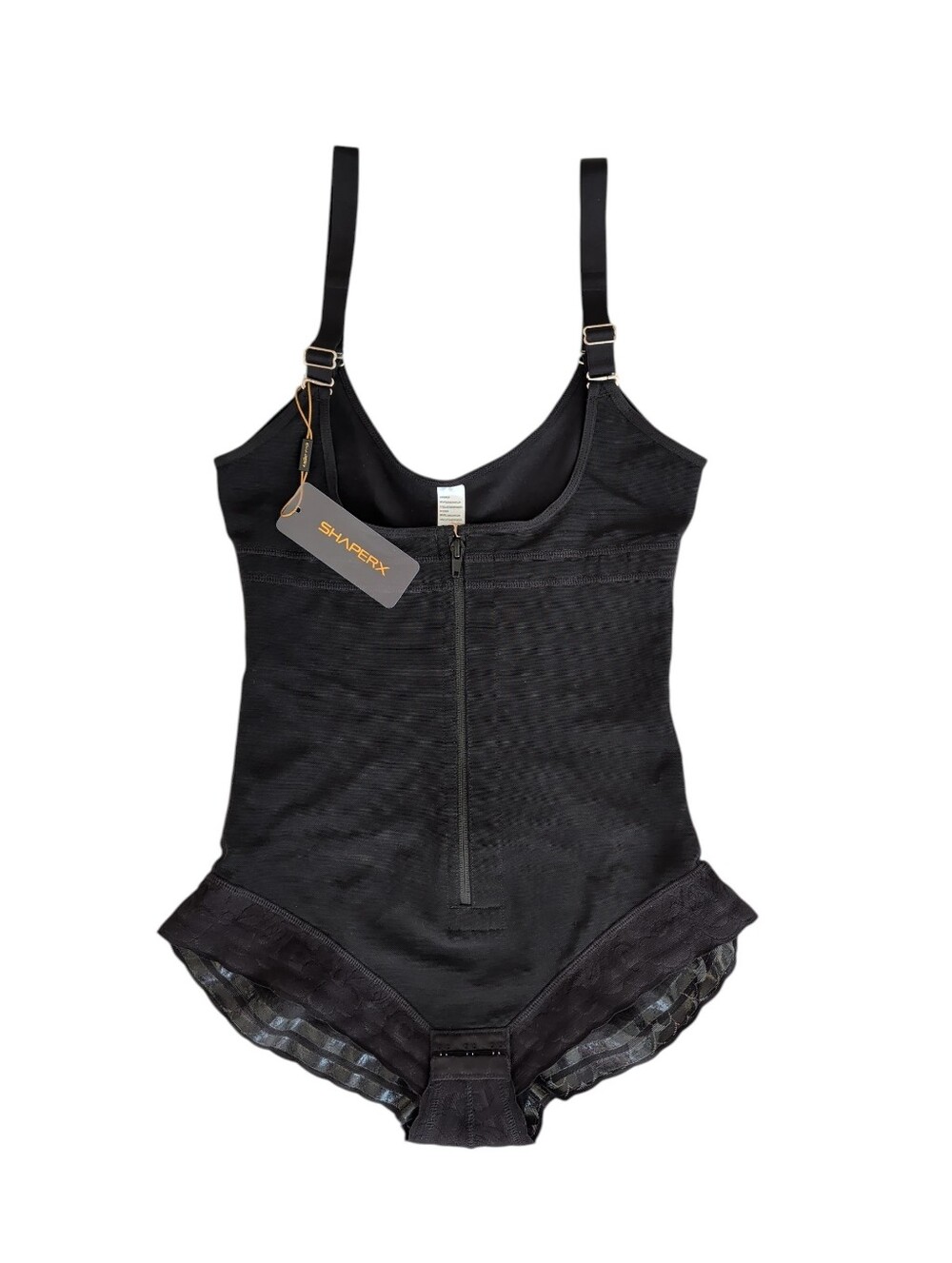 NWT Shaperx Tummy Control Zip-Up Bodysuit Faja Lace Shapewear MEDIUM Black